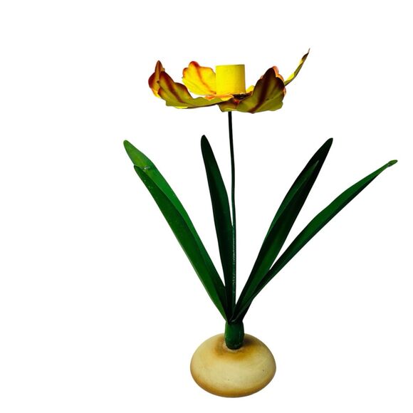 Vintage Daffodil Metal Candle Holder Flower Silvestri Metal Candlestick 12" - Picture 1 of 10